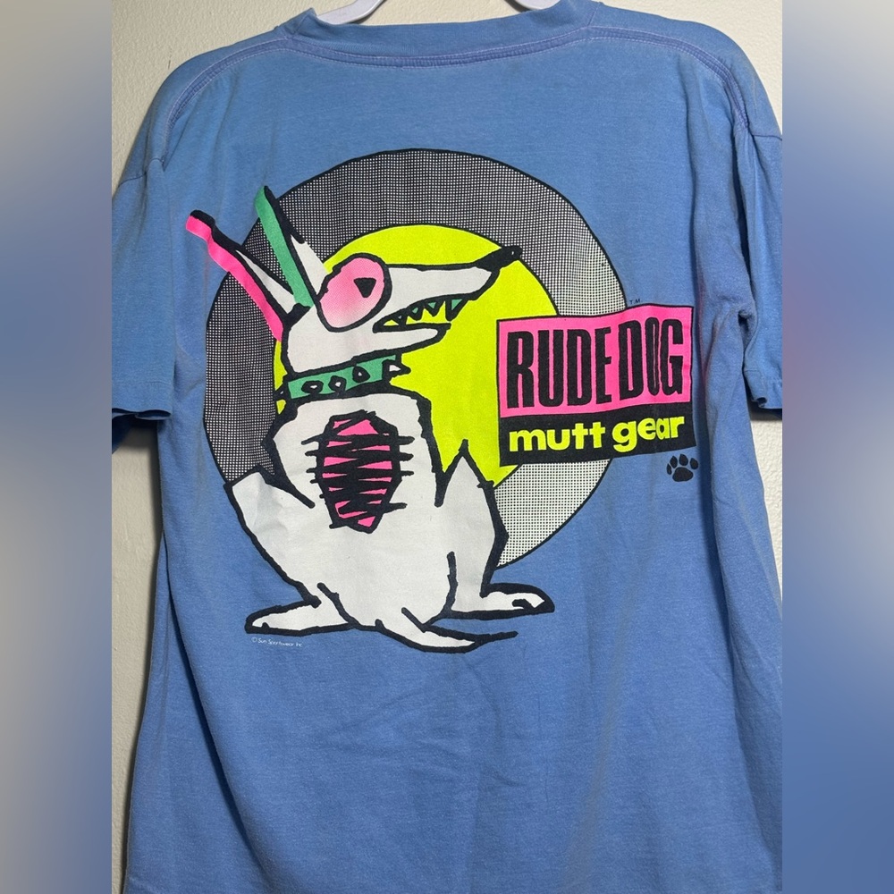 Vintage Rude Dog Mutt Gear Graphic Tee - Blue
